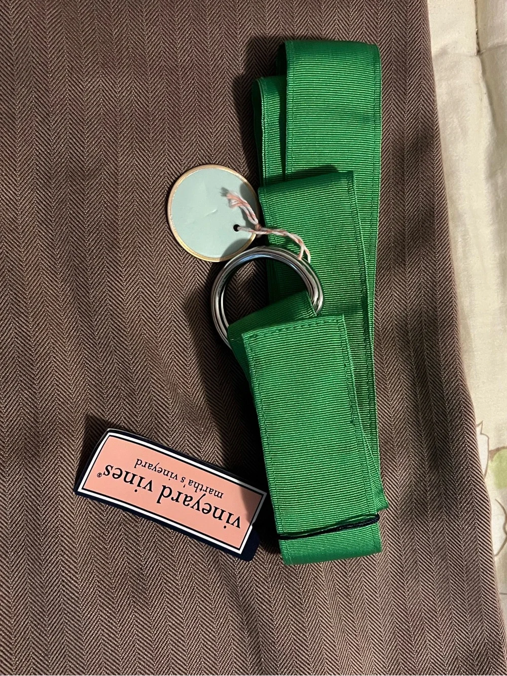 Vineyard Vines Men’s Green Ribbon D Ring Belt Size XL